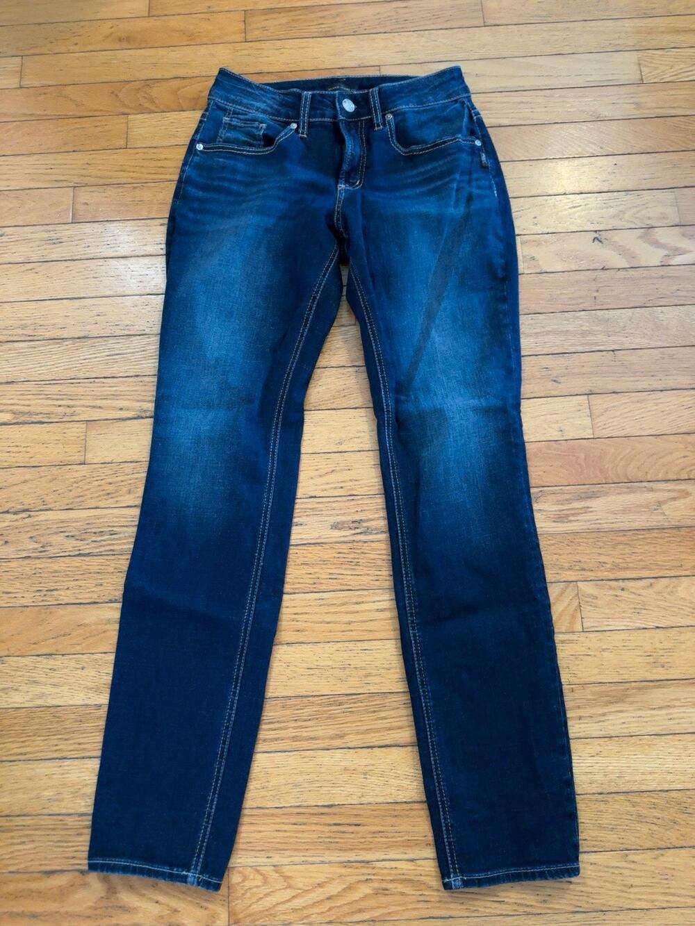 Silver Jeans Co Womens Dark Wash Straight Leg Stretch Jeans Size 27x31 Denim